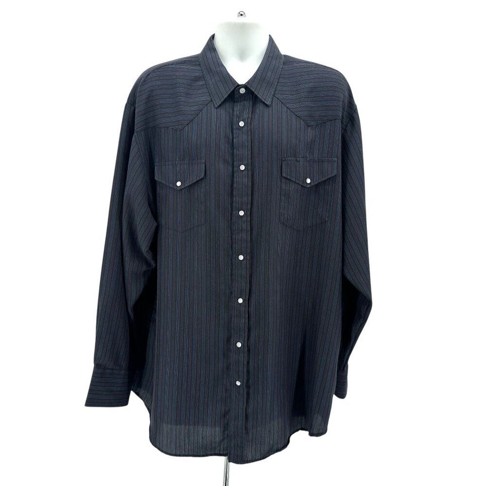 Roper Mens 3XL Shirt Snap Button Western Striped Pockets Gray Red Blue Retro